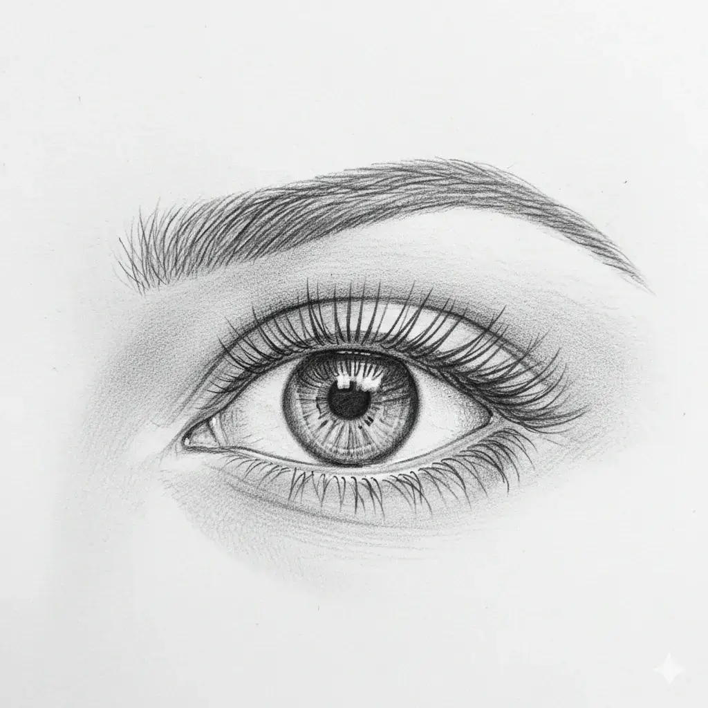 Upturned eye shape - outer corners lift upward creating cat-eye effect